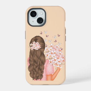 süße wasserfarbene rosa Blumen Monogramm für sie iPhone 15 Hülle