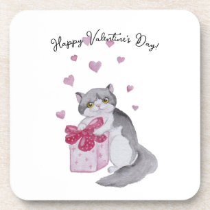 Süße Wasserfarbenkatze zum Valentinstag Getränkeuntersetzer