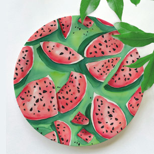 Süße Wassermelone Rote und grüne Früchte Aquarell Pappteller