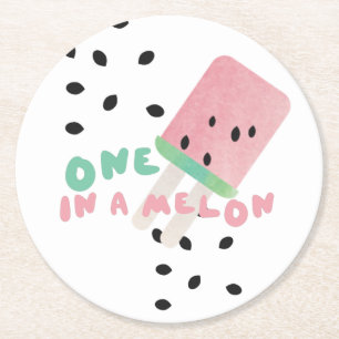 Süße Wassermelone wird Eins in einem Melonen-Papie Runder Pappuntersetzer