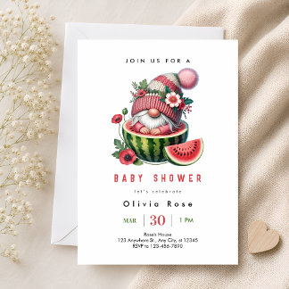 Süße Wassermelonen-Gnom-Baby-Party Einladung