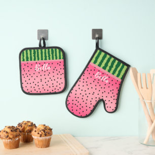 Süße Wassermelonen-Schale und -Kerne Personalisier Ofenhandschuh & Topflappen-Set