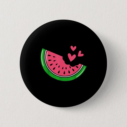 Süße Wassermelonen-Scheibe mit Herzen angebissen S Button (Vorderseite)