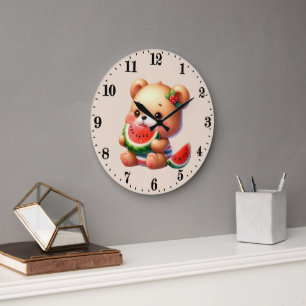 Süße Wassermelonenliebhaber Bär Große Wanduhr