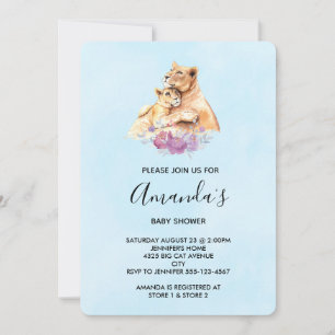 Süße Watercolor-Mutter-Löwin & Baby-Baby-Shower Einladung
