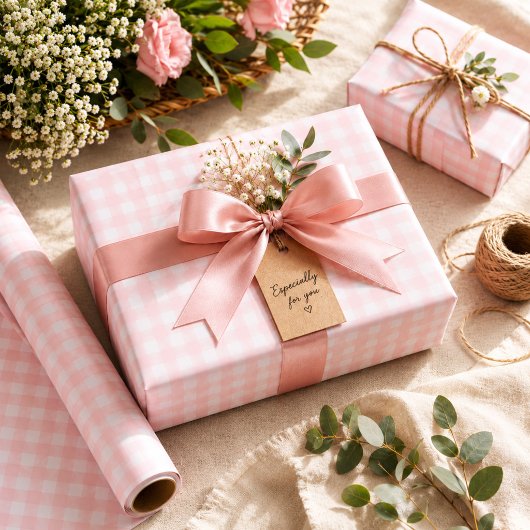 Süße weiche rosa Gingham-Geburtstags Geschenkpapier