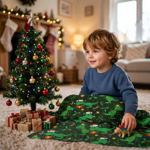 Süße Weihnachten T-Rex Dinosaurier Kinderdecke Fleecedecke