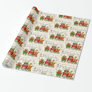 Süße Weihnachten Vintage Retro Zug Spielzeug Kinde Geschenkpapier