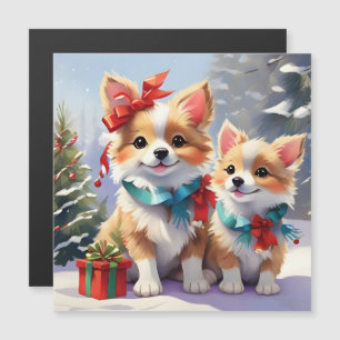 Süße Weihnachts-Corgis - Festliche Freude Magnetkarte