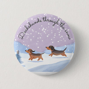 Süße Weihnachts-Dachshunde Schnee-Wurst-Hunde Doxi Button