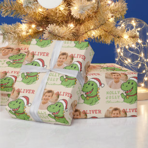 Süße Weihnachts-Dinosaurier-Foto-Kinder Geschenkpapier