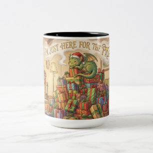 Süße Weihnachts-Drache-Tasse – „Ich bin nur wegen  Zweifarbige Tasse