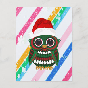 Süße Weihnachts-Eule Regenbogen-Streifen Weiße Fei Postkarte