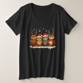 Süße Weihnachts-Eulen mit Weihnachtsmannmützen & R Große Größe T-Shirt
