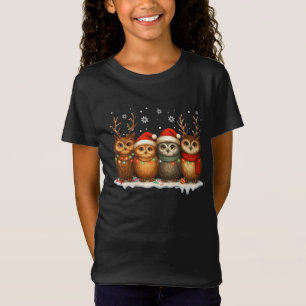 Süße Weihnachts-Eulen mit Weihnachtsmannmützen & R T-Shirt