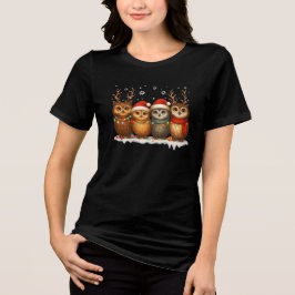 Süße Weihnachts-Eulen mit Weihnachtsmannmützen & R Tri-Blend Shirt