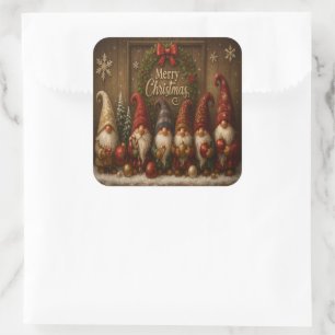 Süße Weihnachts-Gnome Frohe Quadratischer Aufkleber