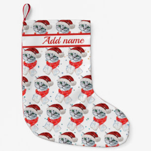 Süße Weihnachts-Graue Tabby-Katze Aquarell Kleiner Weihnachtsstrumpf