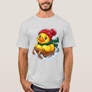Süße Weihnachts-Gummiente beim Schlittenfahren, fe T-Shirt