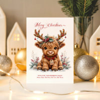 Süße Weihnachts-Hochlandkuh mit festlichen Geweihe