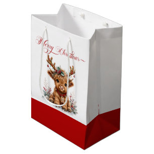 Süße Weihnachts-Hochlandkuh mit festlichen Geweihe Mittlere Geschenktüte