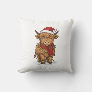 Süße Weihnachts-Hochlandkuh Vintage-Gravur-Shirt Kissen