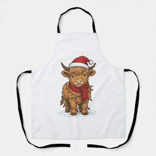 Süße Weihnachts-Hochlandkuh Vintage-Gravur-Shirt Schürze