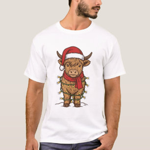 Süße Weihnachts-Hochlandkuh Vintage-Gravur-Shirt T-Shirt