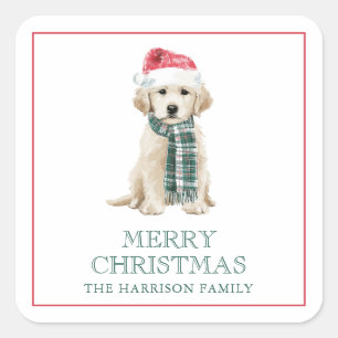 Süße Weihnachts-Hunde-Geschenkeinschlag Quadratischer Aufkleber