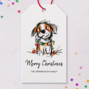 Süße Weihnachts-Hunde-Skizzen-Illustration Geschenkanhänger
