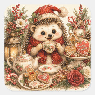 Süße Weihnachts-Igel-Gingerbread-Cookies Winter Quadratischer Aufkleber