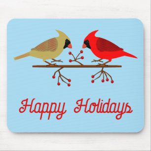 Süße Weihnachts-Kardinäle und rote Beeren Maßanfer Mousepad