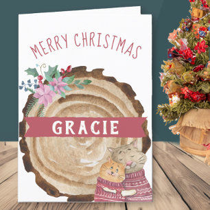 Süße Weihnachts-Kätzchen-Rustikal-Feiertagskarte Feiertagskarte