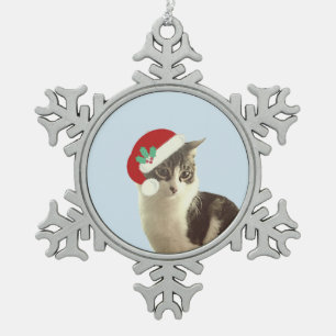 Süße Weihnachts-Magier-Katze Schneeflocken Zinn-Ornament