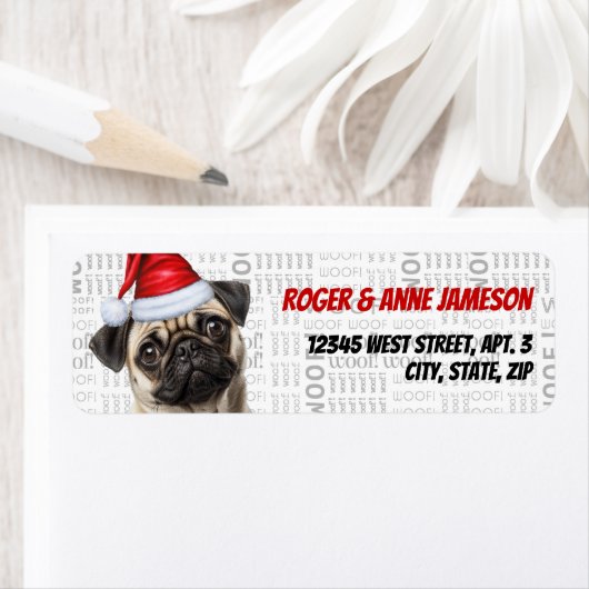 Süße Weihnachts-Mops-Hund-Rücksendeadresse (Insitu)