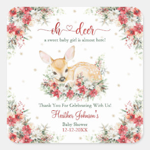 Süße Weihnachts-Oh-Hirsch-Baby-Party Quadratischer Aufkleber