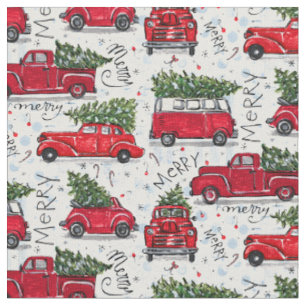 Süße Weihnachts-Oldtimer-Autos und -LKWs Stoff