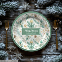 Süße Weihnachts-Papierteller Pastell-Sage und Gold