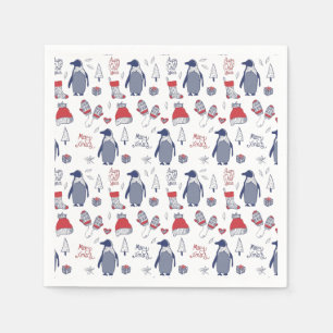 Süße Weihnachts-Pinguin-Hüte-Handschuhe-Muster Serviette