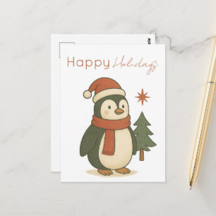 Süße Weihnachts-Pinguin-Postkarte • Vintage-Feiert Postkarte