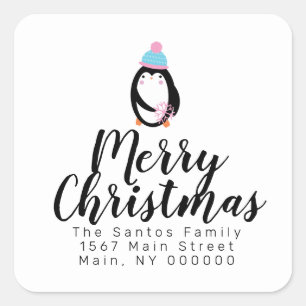 Süße Weihnachts-Pinguin-Schneeflocke-Adresse Quadratischer Aufkleber