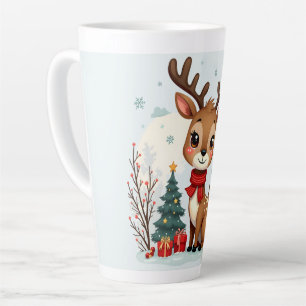 Süße Weihnachts-Rentier-Szene Schneebedeckter Wald Milchtasse