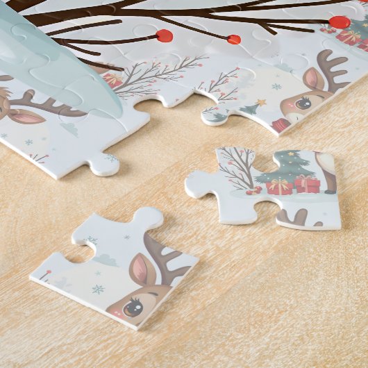 Süße Weihnachts-Rentier-Szene Schneebedeckter Wald Puzzle (Seite)