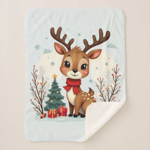 Süße Weihnachts-Rentier-Szene Schneebedeckter Wald Sherpadecke