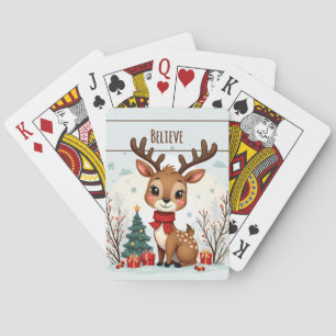 Süße Weihnachts-Rentier-Szene Schneewald Spielkarten
