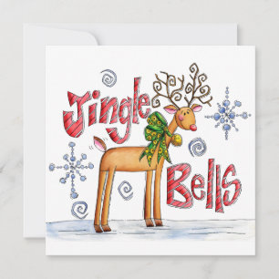 Süße Weihnachts-Rentiere, Klingelglöckchen-Schneef Feiertagskarte