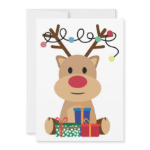 Süße Weihnachts-Rentiere mit roter Nase, Lichtern