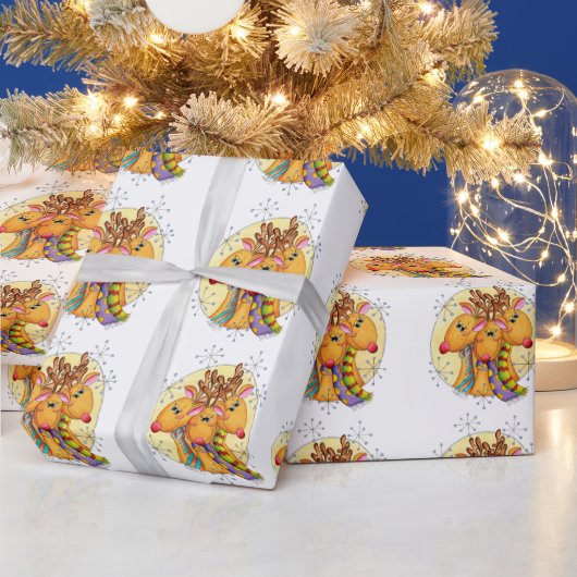 Süße Weihnachts-Rentiere mit Sternenschals Geschenkpapier (Feiertage)