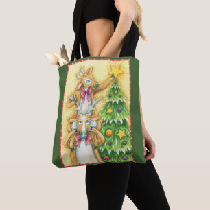 Süße Weihnachts-Rentiere mit Weihnachtsbaum-Stern Tasche