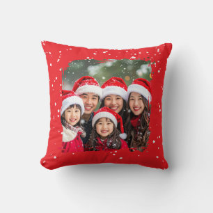 Süße Weihnachts-Schnee-Familienfoto Kissen
